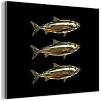 MuchoWow Aluminium schilderij 80x60 cm - Wanddecoratie metaal - Vissen - Goud - Zwart - Metalen muurdecoratie woonkamer - Decoratie industrieel - Foto op dibond - Industriële accessoires slaapkamer