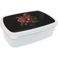 MuchoWow Broodtrommel Wit - Lunchbox Bloemen - Boeket - Sierlijk - Brooddoos 18x12x6 cm - Brood lunch box - Broodtrommels voor kinderen en volwassenen