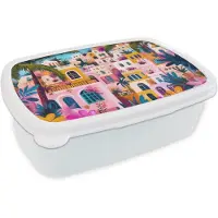 MuchoWow Broodtrommel Wit - Lunchbox Kleurrijk - Roze - Oranje - Geel - Bloemen - Brooddoos 18x12x6 cm - Brood lunch box - Broodtrommels voor kinderen en volwassenen