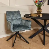 Starfurn Eetkamerstoel Dani - Blauw Velvet - Draaibaar - Set van 2