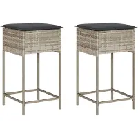The Living Store Tuinbarkrukken met kussens 2 st poly rattan lichtgrijs - Tuinbarkruk - Tuinbarkrukken - Stoel - Barstoel