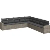 The Living Store Tuinset - Loungeset - 9-delige Loungeset met kussens poly rattan grijs - Loungemeubelen - Outdoor Furniture - Patio Set