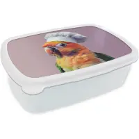 MuchoWow Broodtrommel Wit - Lunchbox Papegaai - Koksmuts - Nieuwsgierig - Vogel - Brooddoos 18x12x6 cm - Brood lunch box - Broodtrommels voor kinderen en volwassenen