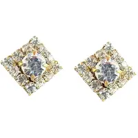 Charme Bijoux Clip oorbellen -goudkleurig -strass -ruit- geen gaatje-
