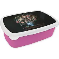 MuchoWow Broodtrommel Roze - Lunchbox Bloemen - Art - Pastel - Quotes - Brooddoos 18x12x6 cm - Brood lunch box - Broodtrommels voor kinderen en volwassenen