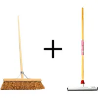 Synx Store Synx Tools Coco Binnenbezem 40cm + Vloertrekker Kunststof 35cm met Steel 120cm - Zaalveger – Vloerreiniger – Natuurrubber – Zachte bezem kokos Met steel 160cm