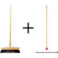 Synx Store Synx Tools Paardenhaar 30cm + Vloertrekker Kunststof 45cm met Steel 120cm – Zaalveger – Vloerreiniger – Natuurrubber – Zachte binnenbezem met steel 130cm
