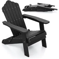 Costway Adirondack Stoel inklapbaar, weerbestendige Adirondack stoel van kunststof, tuinstoel met hoge rugleuning en brede armleuningen voor tuin, terras, draagvermogen van 180 kg (zwart)