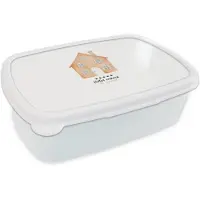 MuchoWow Broodtrommel Wit - Lunchbox Oranje - Huisje - Quote - Hotel - Brooddoos 18x12x6 cm - Brood lunch box - Broodtrommels voor kinderen en volwassenen