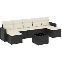 The Living Store Lounge Set - Loungeset - 8-delige Loungeset met kussens poly rattan zwart - Buitendecoratie - Tuinmeubelen - Ratan Meubel