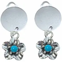 Charme Bijoux Clip oorbellen- Turquoise- bloem- zilverkleur- geen gaatje-
