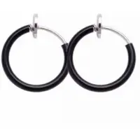 Charme Bijoux Oorringen- zwart-zilverkleur- fake 12 mm -