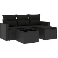 The Living Store Buitendecoratie - Lounge Set - 5-delige Loungeset met kussens poly rattan zwart - Lounge Meubel - Tuinbank - Ratan Meubilering