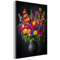 MuchoWow Aluminium schilderij 120x160 cm - Wanddecoratie metaal - Felgekleurd - Bloemen - Vaas - Metalen muurdecoratie woonkamer - Decoratie industrieel - Foto op dibond - Industriële accessoires slaapkamer