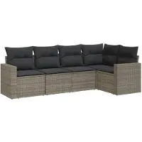 The Living Store Tuinset - Loungebank - 5-delige Loungeset met kussens poly rattan grijs - Lounge Set - Buitendecoratie - Outdoor Furniture