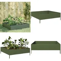 vidaXL Plantenbak verhoogd 100x100x33,5 cm staal olijfgroen