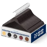 SereneLife Kleerhanger - Houten Hangers - Antislip Ruimtebesparende Kledinghangers - met 360° Draaibare Haak en Inkepingen - 20 Stuks - Duurzaam en Sterk voor Hemden, Truien, Hoodies, en Jurken