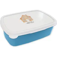 MuchoWow Broodtrommel Blauw - Lunchbox Oranje - Huisje - Quote - Hotel - Brooddoos 18x12x6 cm - Brood lunch box - Broodtrommels voor kinderen en volwassenen