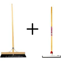 Synx Store Synx Tools Paardenhaar 40cm + Vloertrekker Kunststof 35cm met Steel 120cm – Zaalveger – Vloerreiniger – Natuurrubber – Zachte binnenbezem met steel 160cm