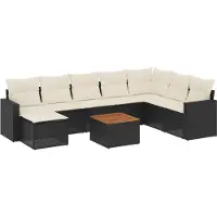 The Living Store Lounge Set - Loungeset - 9-delige Loungeset met kussens poly rattan zwart - Buitendining - Tuinlounge - Terrassenstoel