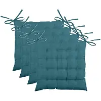 Stof Textile stoelkussen BEA - 4x - petrol blauw - 40 x 40 x 4 cm - touwtjes sluiting - binnen/buiten - zitkussens plat