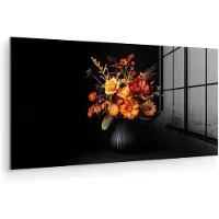 MuchoWow Glasschilderij 160x80 cm - Schilderij acrylglas - Herfst - Boeket - Oranje - Foto op glas - Muurdecoratie woonkamer - Wanddecoratie slaapkamer - Schilderijen