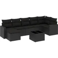 The Living Store Loungebank - Tuin Lounge Set - 8-delige Loungeset met kussens poly rattan zwart - Outdoor Furniture - Patio Set - Garden Sofa