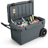 Costway 71 l draagbare koelbox, grijs, incl. aluminium handvat en grote wielen, warmtecontainer met flesopener en afvoersysteem, thermobox, belastbaar tot 100 kg, voor camping, picknick, vissen