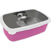 MuchoWow Broodtrommel Roze - Lunchbox Vrouw - Koffie - Zwart - Wit - Brooddoos 18x12x6 cm - Brood lunch box - Broodtrommels voor kinderen en volwassenen