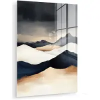MuchoWow Glasschilderij 30x40 cm - Schilderij acrylglas - Bergen - Donkerblauw - Landschap - Foto op glas - Muurdecoratie woonkamer - Wanddecoratie slaapkamer - Schilderijen