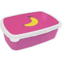 MuchoWow Broodtrommel Roze - Lunchbox Banaan - Geel - Fruit - Brooddoos 18x12x6 cm - Brood lunch box - Broodtrommels voor kinderen en volwassenen