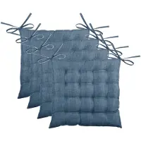 Stof Textile stoelkussen BEA - 4x - blauw - 40 x 40 x 4 cm - touwtjes sluiting - binnen/buiten - zitkussens plat