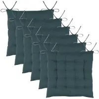 Stof Textile stoelkussens DUO - 6x - petrol blauw - 38 x 38 x 3.5 cm - touwtjes sluiting - zitkussens - binnen/buiten