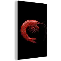 MuchoWow Aluminium schilderij 80x120 cm - Wanddecoratie metaal - Garnaal - Rood - Dieren - Metalen muurdecoratie woonkamer - Decoratie industrieel - Foto op dibond - Industriële accessoires slaapkamer