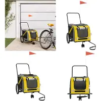 vidaXL Hondenfietstrailer oxford stof en ijzer geel en grijs