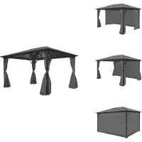 vidaXL Paviljoen met gordijnen, antraciet, aluminium, 400 x 300 cm - Paviljoens & feesttenten
