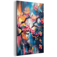 MuchoWow Aluminium schilderij 40x60 cm - Wanddecoratie metaal - Bloemen - Tak - Artistiek - Roze - Metalen muurdecoratie woonkamer - Decoratie industrieel - Foto op dibond - Industriële accessoires slaapkamer