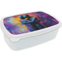 MuchoWow Broodtrommel Wit - Lunchbox Omarmen - Lichamen - Paars - Brooddoos 18x12x6 cm - Brood lunch box - Broodtrommels voor kinderen en volwassenen