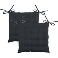 Stof Textile stoelkussen BEA - 2x - antraciet - 40 x 40 x 4 cm - touwtjes sluiting - binnen/buiten - zitkussens plat