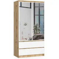 Akord Kledingkast S90 met Spiegel 2 Deuren en 2 Lades / Furniture Factory / Artisan Eik - Wit / 90 x 180 x 51 cm