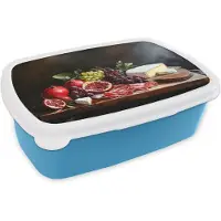 MuchoWow Broodtrommel Blauw - Lunchbox Borrelplank - Stilleven - Vintage - Brooddoos 18x12x6 cm - Brood lunch box - Broodtrommels voor kinderen en volwassenen
