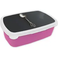 MuchoWow Broodtrommel Roze - Lunchbox Lepel - Zilver - Metaal - Brooddoos 18x12x6 cm - Brood lunch box - Broodtrommels voor kinderen en volwassenen