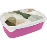 MuchoWow Broodtrommel Roze - Lunchbox Japandi - Abstract - Groen - Brooddoos 18x12x6 cm - Brood lunch box - Broodtrommels voor kinderen en volwassenen