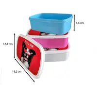 MuchoWow Broodtrommel Blauw - Lunchbox Hond - Hartjesbril - Loveyou - Rood - Brooddoos 18x12x6 cm - Brood lunch box - Broodtrommels voor kinderen en volwassenen
