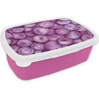 MuchoWow Broodtrommel Roze - Lunchbox Paars - Uien - Close up - Brooddoos 18x12x6 cm - Brood lunch box - Broodtrommels voor kinderen en volwassenen