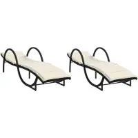The Living Store Ligbed - Ligbedden - Tuinstoel - Tuinmeubel - Ligbedden 2 st met kussens poly rattan zwart