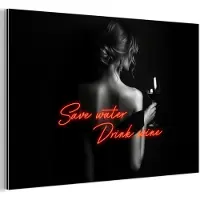 MuchoWow Aluminium schilderij 30x20 cm - Wanddecoratie metaal - Wijn - Vrouw - Neon - Quote - Metalen muurdecoratie woonkamer - Decoratie industrieel - Foto op dibond - Industriële accessoires slaapkamer