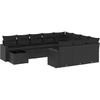 The Living Store Tuinmeubelen - Loungeset - 11-delige Loungeset met kussens poly rattan zwart - Lounge Set - Buitendecoratie - Patio Furniture