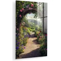 MuchoWow Glasschilderij 120x180 cm - Schilderij acrylglas - Doorkijk - Landschap - Bloemen - Rozenboog - Natuur - Foto op glas - Muurdecoratie woonkamer - Wanddecoratie slaapkamer - Schilderijen