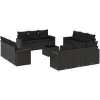 The Living Store Tuinmeubilair - Loungeset - 13-delige Loungeset met kussens poly rattan zwart - Lounge Set - Buitendining - Patio Furniture